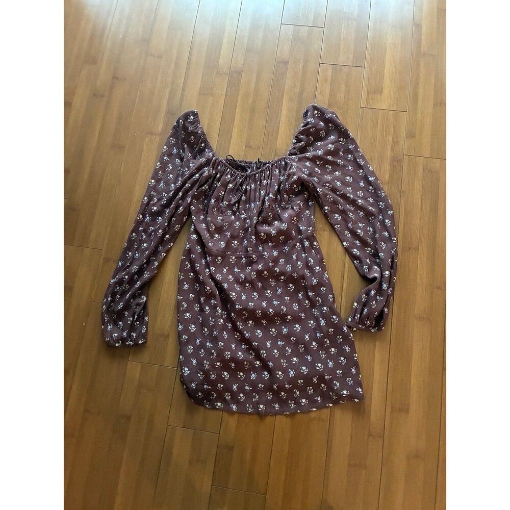 Aritzia Sunday Delilah Best Brown Floral Long sleeve Mini Dress Medium